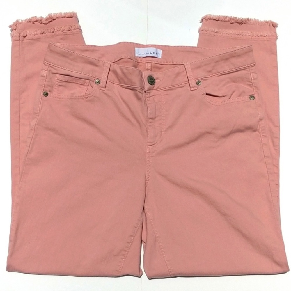 Loft Cropped Double Hem Curvy Skinny Jeans Pink 10